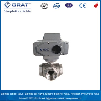 Thread Connection 3 Way Ball Valve with 180 Degree Turn Electric Actuator